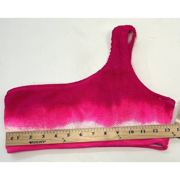 COCOFREE Womens MEDIUM Pink Gradient Ombre Rouched 2pc One Shoulder BIKINI NIP - Picture 4 of 10